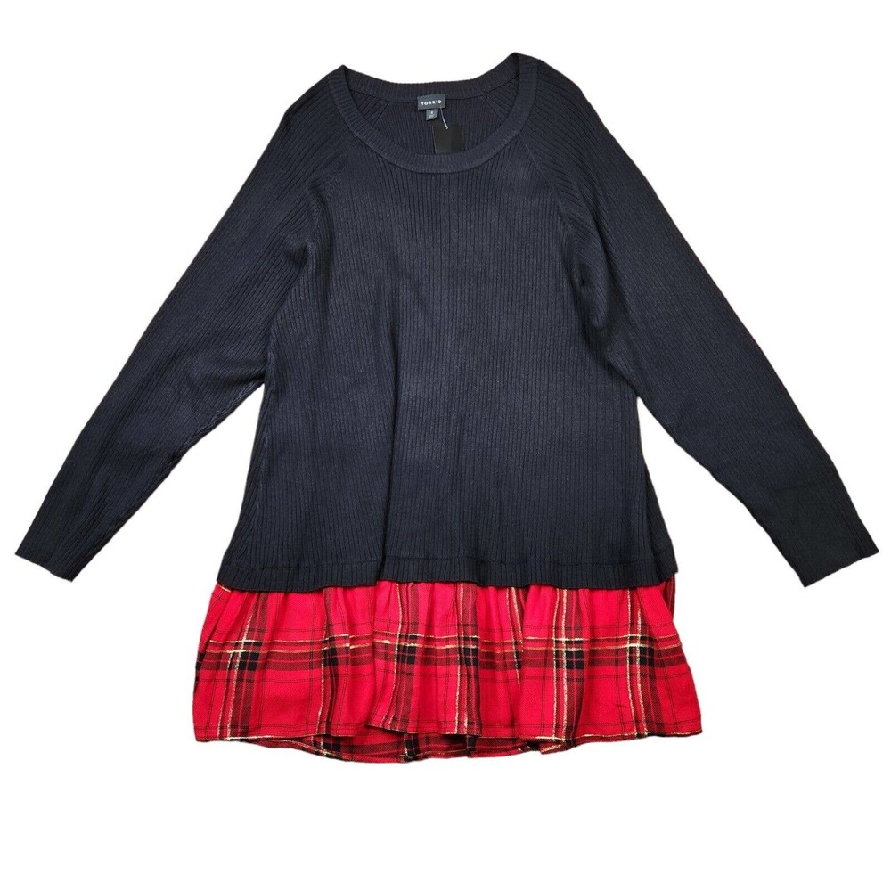 torrid Navy Sweater Dress with Red Plaid Hem